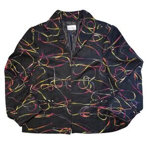 VTG 90s 3 Sisters Abstract Open Blazer 3D Stitching Embroidered Womens L USA